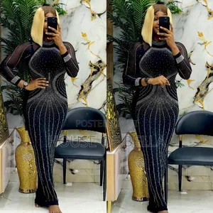 Elegant Long Stone Embellished Gown – Luxury Classy