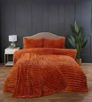 Luxury Burnt Orange Rabbit Fur Duvet Bedsheet 4 Pillowcase Set