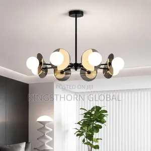 Luxury Black Brass Globe Chandelier 6-Light Ceiling Lamp