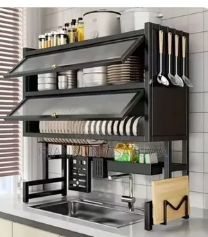 2-Tier Kitchen Dish Drying Rack With Dustproof Cover Utensil Holder
