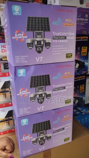 V7 V380 4lens 3ptz Routing Camera With Double Solar Panels.