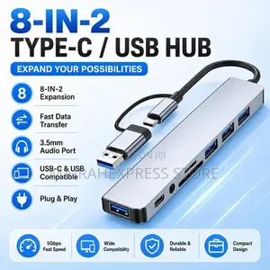8-in-2 USB C Hub Type C Docking Station for Laptop Phone Tablet