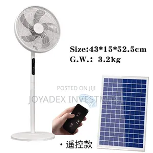 16-Inch Solar Rechargeable Standing Fan, Solar Panel, Remote Battery