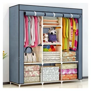 Portable Foldable Fabric Wardrobe With Hanging Rod Storage Shelves