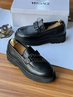 Men's Black Versace Leather Loafers With Thick Soles
