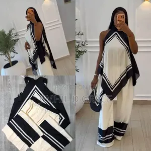 Elegant Black White Two-Piece Palazzo Trouser Set for Ladies