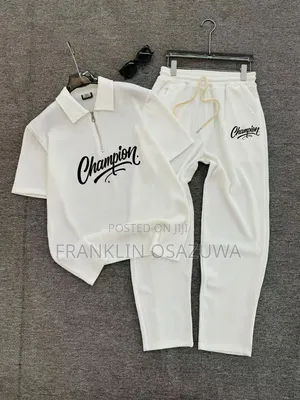 Men's Champion 2-Piece Polo T-Shirt and Trouser Tracksuit – White