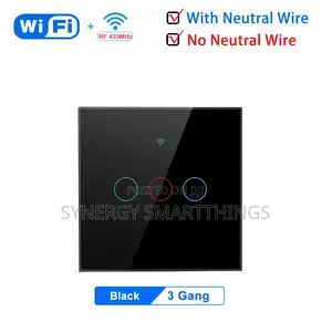 Tuya Wi-Fi 3 Gang Smart Switch Black Color