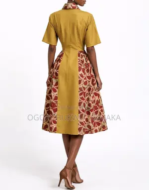 Shawl Collar Dress Mixed With Adire for Styling