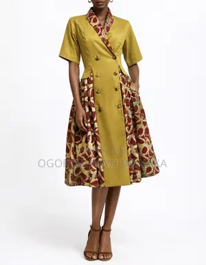 Shawl Collar Dress Mixed With Adire for Styling