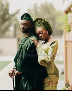 Olive Jacquard Blouse/Wrapper Forest Green Velvet Agbada