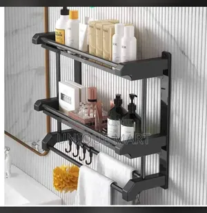 2 Tiers Steel Bathroom Organizer With Towel Rack and Sponge Hooks
