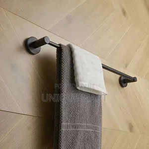 60cm Single Wall Mounted Black Steel Towel Rack. Available in Aluminum