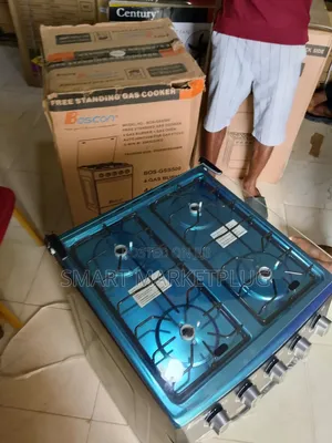 Boscon 4 Burner Gas Cooker With Top Glass Lid+ Oven