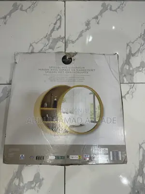 Round Wooden-Framed Wall Mirror With Hidden Storage