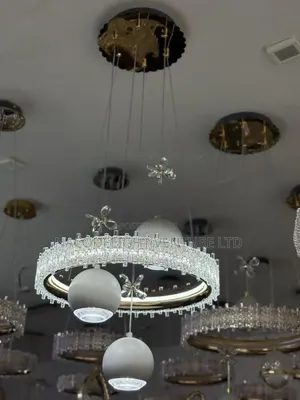 Modern Luxury LED Ring Chandelier With Crystal and Globe Pendants