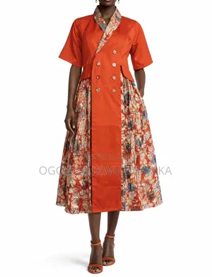 Shawl Collar Dress With Adire Design