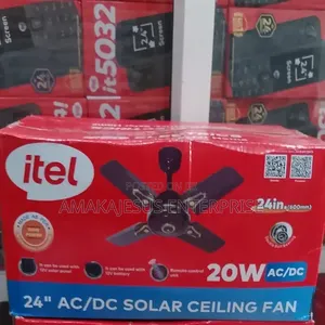 Itel 24" 20W Short Blade AC/DC Solar Ceiling Fan With Remote -