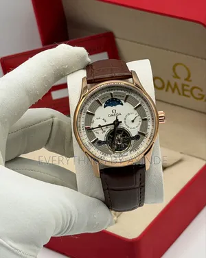 Omega Wrist Watch Analog and Digital Brown With White Face