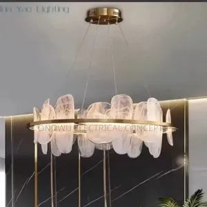 Nordic Luxury Circular LED Pendant Light Gold Ring Cloud Glass Pendant