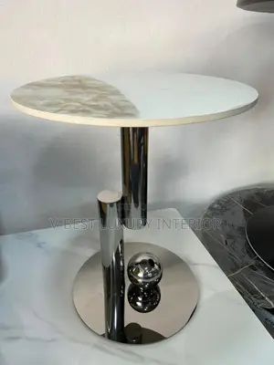 Luxury Marble Side Stool – Modern Silver Accent Table