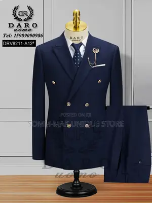 Daro Men's Double Breasted Slim-Fit Suit - Navy Blue