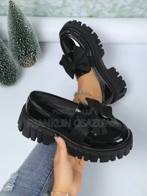 Women's Patent Leather Bow Platform Loafers – Black