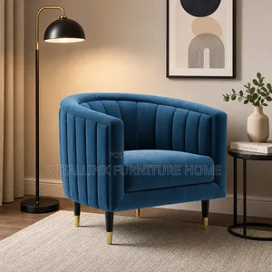 Luxury Navy Blue Velvet Tub Chair With Gold Tip Legs