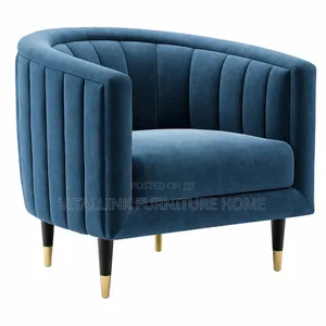Luxury Navy Blue Velvet Tub Chair With Gold Tip Legs