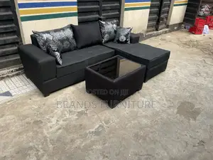 Quality Black Sofa Lshap With Center Table N Troll Pillows