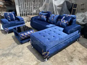 Blue Sofa Lshap With Center Table N Single Seater