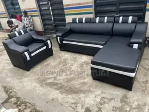 Black Leather Sofa Lshap With Single Seater