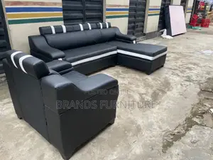 Black Leather Sofa Lshap With Single Seater