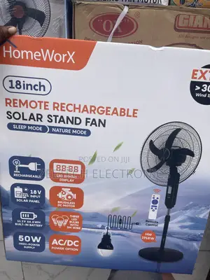 HomeWorX 18-Inch Remote Rechargeable Solar Stand Fan