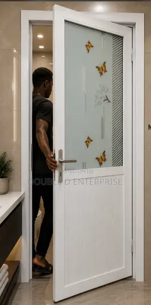 White Half Glass Toilet Door