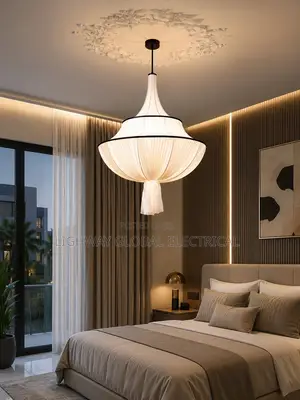 Vintage French White Luxury Fabric Decor Chandelier Light.