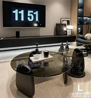 Aesthetic Round Glass Center Table 2-Piece Set Black Color