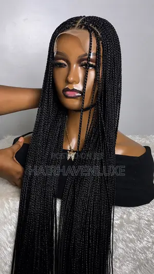 Braided Bone Straight Closure- Ready to Wear ( Black Color)