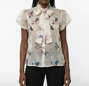 Organza Floral Shirt With Tie