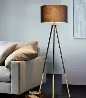 Modern Luxury Tripod Floor Lamp With Fabric Drum Shade – Black Gold