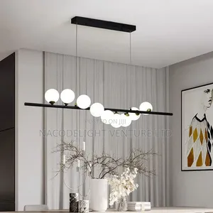 Modern Linear Globe LED Chandelier – Minimalist Black Dining Room