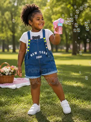 Girls Denim Dungaree Shorts With T-Shirt