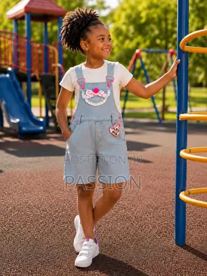 Light Blue Denim Dungaree Shorts Set