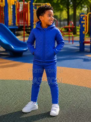 Boys Blue Quilted Hooded Jacket Trouser Set