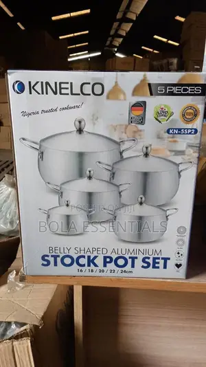 Kinelco 5pcs Belly-Shaped Aluminum Stock Pot Set