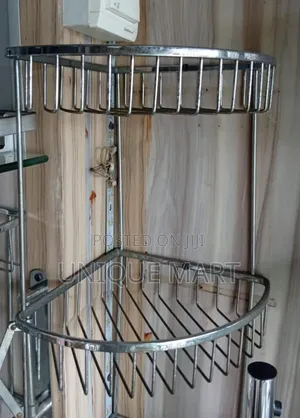 Wall Mounted Chrome-Plated Double-Tier Bathroom Corner Shower Caddy