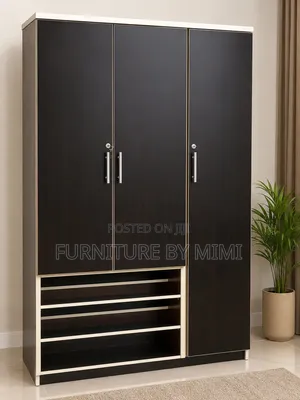 Standard 3-Door HDF Wooden Wardrobe Closet With Built-in Shoe Rack