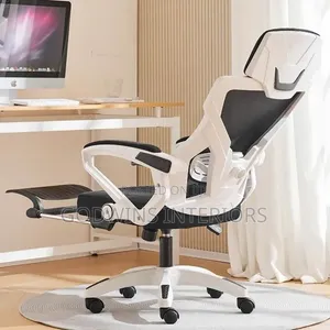 Luxury Ergonomic Office Chair With Retractable Footrest – White Black