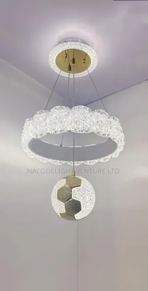 Luxury Crystal Ring LED Chandelier With Crystal Globe Pendant