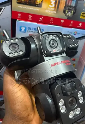 Solar Powered Triple Lens PTZ CCTV Security Camera – Outdoor Wire